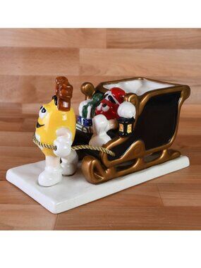 M&M's Characters (Red and Yellow) Ceramic Christmas Holiday Sleigh